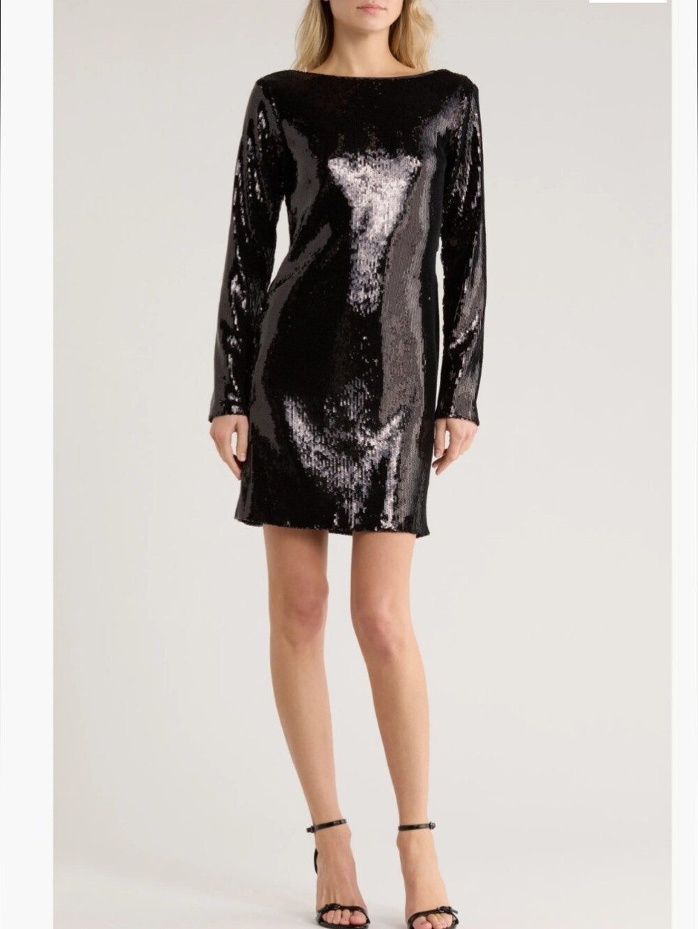New No Tag..Black Sequin Long-Sleeve Mini Dress.